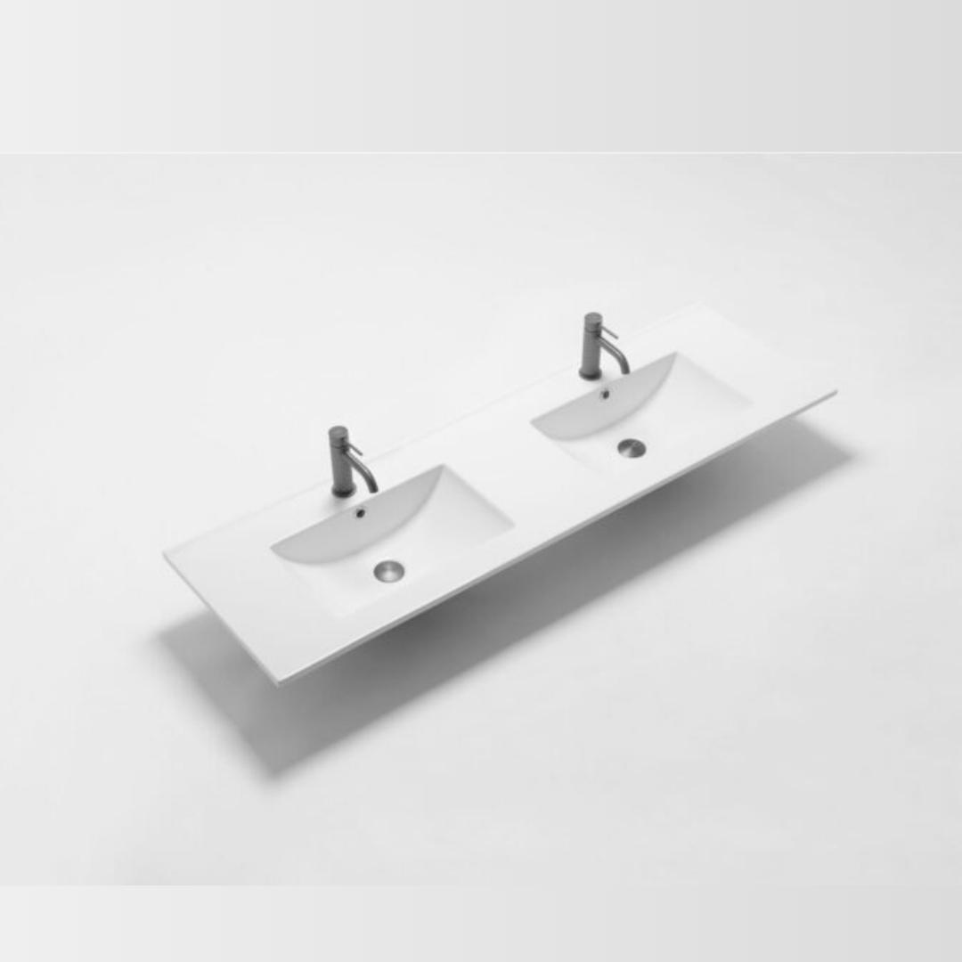 Handy 1500mm double bowls Gloss White ceramic top with overflow