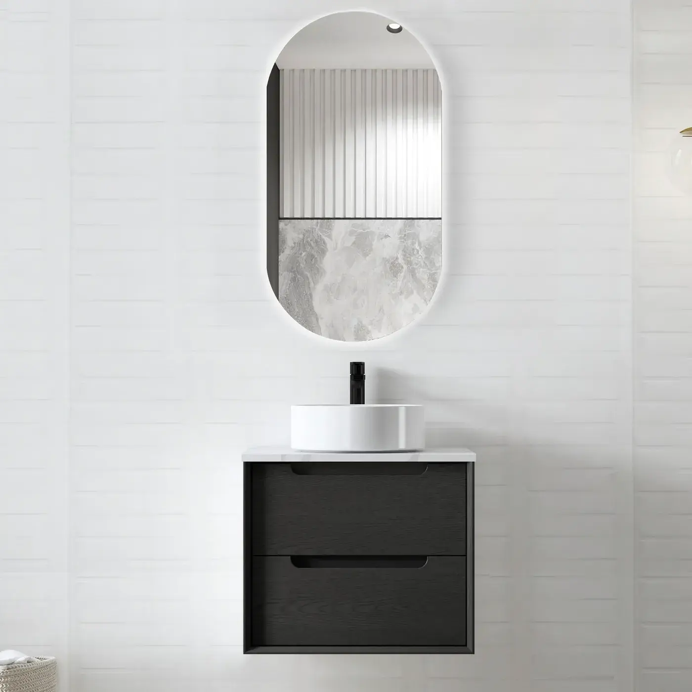 Byron 600mm Black Oak Wall Hung Vanity
